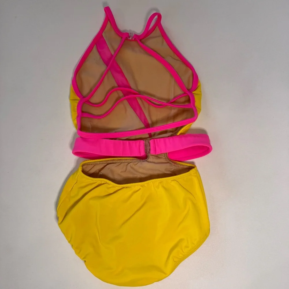 LA Dance Designs Neon Yellow and Pink Leotard Child Large - Picture 4 of 9